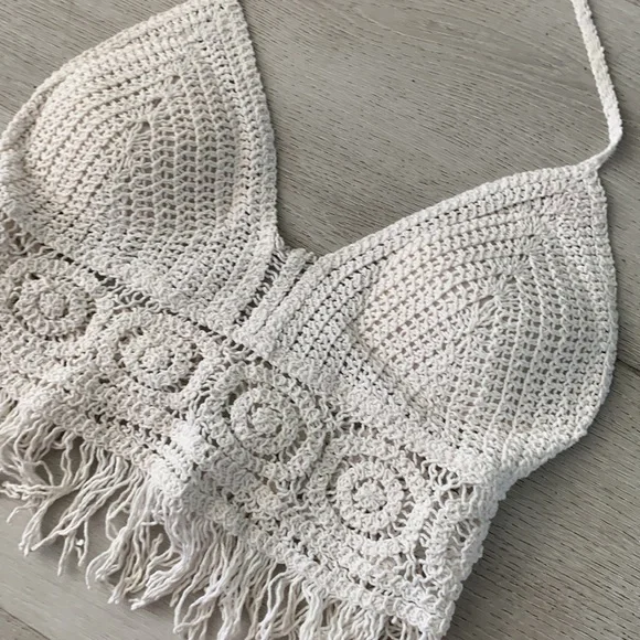 Fringe Hem Crocheted Halter Top size S‎ Bohemian romantic festival summer hippie - Picture 2 of 11